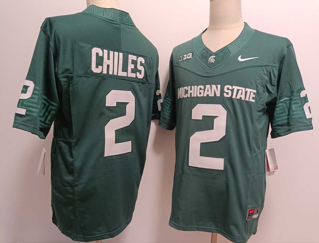 Mens Michigan State Spartans #2 Aidan Chiles Green FUSE College Football Jersey